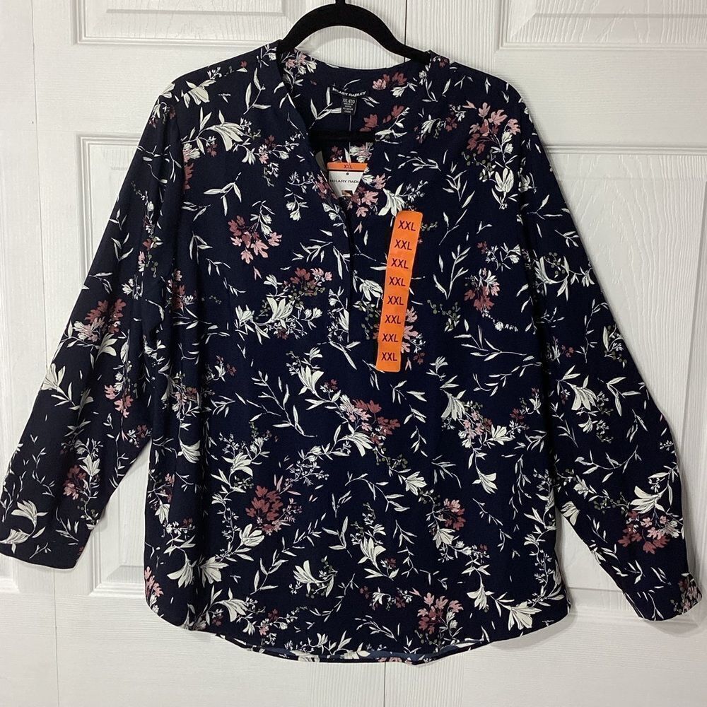 Hilary Radley Floral Blouse Tunic Blue XXL NWT